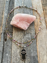 Load image into Gallery viewer, Genuine Pave Diamond Hamsa Necklace | Tourmaline | Enamel | Sterling Silver | Gemstone Necklace | Bohemian