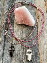 Load image into Gallery viewer, Genuine Pave Diamond Hamsa Necklace | Tourmaline | Enamel | Sterling Silver | Gemstone Necklace | Bohemian