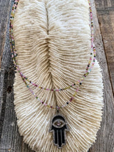 Load image into Gallery viewer, Genuine Pave Diamond Hamsa Necklace | Tourmaline | Enamel | Sterling Silver | Gemstone Necklace | Bohemian