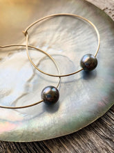 Load image into Gallery viewer, Genuine Tahitian Pearl Hoop Earrings | Gold Filled | Large Hoops | Exotic | Bohemian | Beach Style