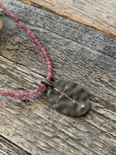Load image into Gallery viewer, Pave Diamond Cross Necklace | Pink Tourmaline | Oxidized Black Matte Sterling Silver | Artisan