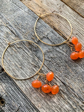 Load image into Gallery viewer, Gold Hoop Earrings | Carnelian Earrings | Gemstone | Briolettes | Bohemian | Dangle