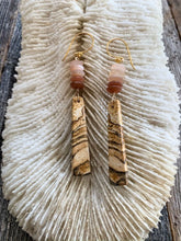 Load image into Gallery viewer, Picture Jasper Earrings | Peach Moonstone | 24K Gold Vermeil | Bohemian | Gemstone Earrings