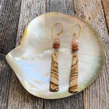 Load image into Gallery viewer, Picture Jasper Earrings | Peach Moonstone | 24K Gold Vermeil | Bohemian | Gemstone Earrings