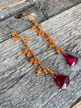 Load image into Gallery viewer, Deep Pink Corundum Earrings | Carnelian Earrings | 24K Gold Vermeil Earrings | Bohemian | Gemstone