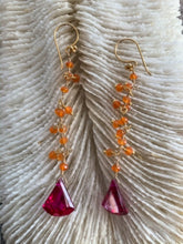 Load image into Gallery viewer, Deep Pink Corundum Earrings | Carnelian Earrings | 24K Gold Vermeil Earrings | Bohemian | Gemstone