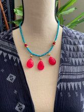 Load image into Gallery viewer, Fuchsia Chalcedony Necklace | Arizona Turquoise | Cats Eye | 24K Gold Vermeil | Exotic | Bohemian | Beach Style