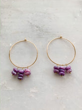 Load image into Gallery viewer, Purple Lilac Moonstone Earrings | 24K Gold Filled Hoop Earrings | Gemstone | Bohemian | Beach Style