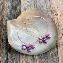 Load image into Gallery viewer, Purple Lilac Moonstone Earrings | 24K Gold Filled Hoop Earrings | Gemstone | Bohemian | Beach Style