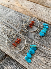 Load image into Gallery viewer, Sky Blue Kingman Turquoise Earrings | Carnelian | Sterling Silver | Hoop Earrings | Bohemian Beach Style