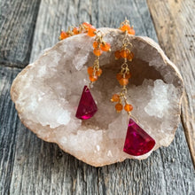 Load image into Gallery viewer, Deep Pink Corundum Earrings | Carnelian Earrings | 24K Gold Vermeil Earrings | Bohemian | Gemstone