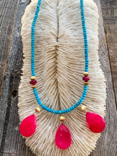 Load image into Gallery viewer, Fuchsia Chalcedony Necklace | Arizona Turquoise | Cats Eye | 24K Gold Vermeil | Exotic | Bohemian | Beach Style