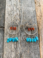 Load image into Gallery viewer, Sky Blue Kingman Turquoise Earrings | Carnelian | Sterling Silver | Hoop Earrings | Bohemian Beach Style