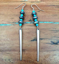 Load image into Gallery viewer, Turquoise Earrings | Sterling Silver Spike Earrings | Mystic Labradorite Earrings | Bohemian Earrings