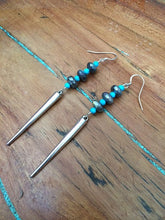 Load image into Gallery viewer, Turquoise Earrings | Sterling Silver Spike Earrings | Mystic Labradorite Earrings | Bohemian Earrings