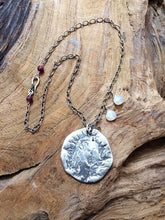 Load image into Gallery viewer, Thai Karen Hill Tribe Silver Necklace | Silver Moon Necklace | Pearl Chalcedony | Genuine Ruby | Bohemian | Gemstone