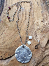 Load image into Gallery viewer, Thai Karen Hill Tribe Silver Necklace | Silver Moon Necklace | Pearl Chalcedony | Genuine Ruby | Bohemian | Gemstone