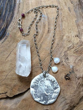 Load image into Gallery viewer, Thai Karen Hill Tribe Silver Necklace | Silver Moon Necklace | Pearl Chalcedony | Genuine Ruby | Bohemian | Gemstone