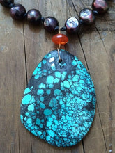 Load image into Gallery viewer, Hubei Turquoise Necklace | Baroque Freshwater Pearl | Cape Amethyst | Botswana Agate | Knotted | Bohemian