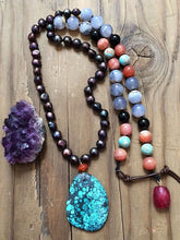 Load image into Gallery viewer, Hubei Turquoise Necklace | Baroque Freshwater Pearl | Cape Amethyst | Botswana Agate | Knotted | Bohemian