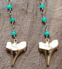 Load image into Gallery viewer, Gold Shark Tooth Earrings / Chrysoprase Earrings / Bohemian Earrings / Gemstone Earrings