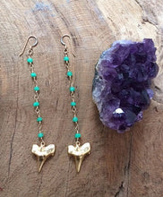 Load image into Gallery viewer, Gold Shark Tooth Earrings / Chrysoprase Earrings / Bohemian Earrings / Gemstone Earrings