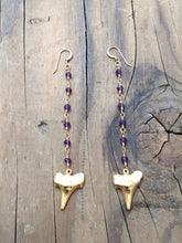 Load image into Gallery viewer, Gold Shark Tooth Earrings / Amethyst Earrings / Bohemian Earrings / Gemstone Earrings / Tribal Earrings