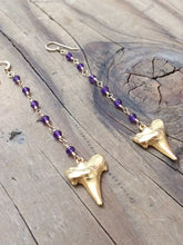 Load image into Gallery viewer, Gold Shark Tooth Earrings / Amethyst Earrings / Bohemian Earrings / Gemstone Earrings / Tribal Earrings