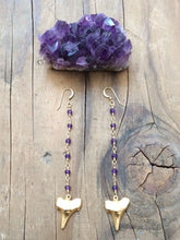 Load image into Gallery viewer, Gold Shark Tooth Earrings / Amethyst Earrings / Bohemian Earrings / Gemstone Earrings / Tribal Earrings