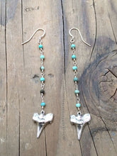 Load image into Gallery viewer, Sterling Silver Shark Tooth Earrings / Green Aussie Opal Earrings / Tribal Earrings/ Bohemian Earrings