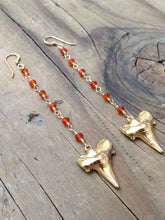 Load image into Gallery viewer, Carnelian Earrings / Shark Tooth Earrings / Gold Earrings / Bohemian Earrings / Tribal Earrings