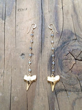 Load image into Gallery viewer, Shark Tooth Earrings / Labradorite Earrings / Gold Earrings / Tribal Earrings / Bohemian Earrings