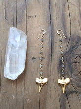 Load image into Gallery viewer, Shark Tooth Earrings / Labradorite Earrings / Gold Earrings / Tribal Earrings / Bohemian Earrings
