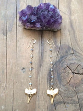Load image into Gallery viewer, Shark Tooth Earrings / Labradorite Earrings / Gold Earrings / Tribal Earrings / Bohemian Earrings