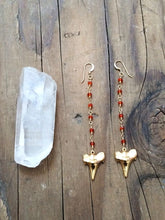 Load image into Gallery viewer, Carnelian Earrings / Shark Tooth Earrings / Gold Earrings / Bohemian Earrings / Tribal Earrings