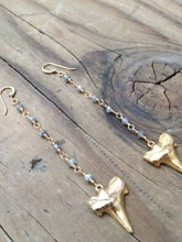 Load image into Gallery viewer, Shark Tooth Earrings / Labradorite Earrings / Gold Earrings / Tribal Earrings / Bohemian Earrings