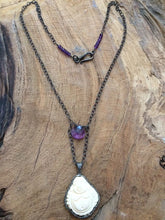 Load image into Gallery viewer, Carved Bone Buddha Necklace | Pave Diamond | Amethyst | Oxidized Sterling Silver | Gemstone | Bohemian