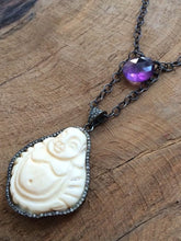 Load image into Gallery viewer, Carved Bone Buddha Necklace | Pave Diamond | Amethyst | Oxidized Sterling Silver | Gemstone | Bohemian