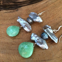 Load image into Gallery viewer, Green Chrysoprase Earrings / Freshwater Pearl Earrings / Labradorite Earrings / Bohemian Earrings / Gemstone Earrings