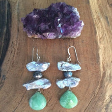 Load image into Gallery viewer, Green Chrysoprase Earrings / Freshwater Pearl Earrings / Labradorite Earrings / Bohemian Earrings / Gemstone Earrings