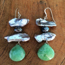 Load image into Gallery viewer, Green Chrysoprase Earrings / Freshwater Pearl Earrings / Labradorite Earrings / Bohemian Earrings / Gemstone Earrings