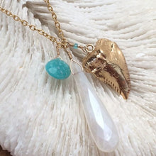 Load image into Gallery viewer, Gold Shark Tooth Necklace / Pearl Chalcedony Necklace / Bohemian Necklace / Gemstone Necklace