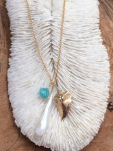 Load image into Gallery viewer, Gold Shark Tooth Necklace / Pearl Chalcedony Necklace / Bohemian Necklace / Gemstone Necklace