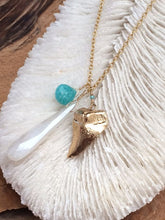 Load image into Gallery viewer, Gold Shark Tooth Necklace / Pearl Chalcedony Necklace / Bohemian Necklace / Gemstone Necklace
