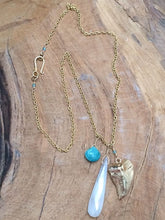 Load image into Gallery viewer, Gold Shark Tooth Necklace / Pearl Chalcedony Necklace / Bohemian Necklace / Gemstone Necklace