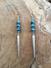Load image into Gallery viewer, Turquoise Earrings | Sterling Silver Spike Earrings | Mystic Labradorite Earrings | Bohemian Earrings