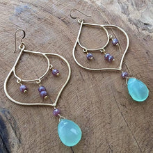 Load image into Gallery viewer, Mystic Sapphire Earrings | Chalcedony Earrings | Gold Vermeil Earrings | Bohemian Earrings | Gemstone Earrings | Chandelier Earrings
