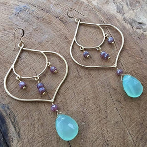 Mystic Sapphire Earrings | Chalcedony Earrings | Gold Vermeil Earrings | Bohemian Earrings | Gemstone Earrings | Chandelier Earrings