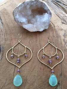 Mystic Sapphire Earrings | Chalcedony Earrings | Gold Vermeil Earrings | Bohemian Earrings | Gemstone Earrings | Chandelier Earrings