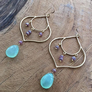 Mystic Sapphire Earrings | Chalcedony Earrings | Gold Vermeil Earrings | Bohemian Earrings | Gemstone Earrings | Chandelier Earrings